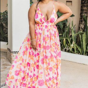 NWT Pink and Orange Floral Maxi Dress - Large